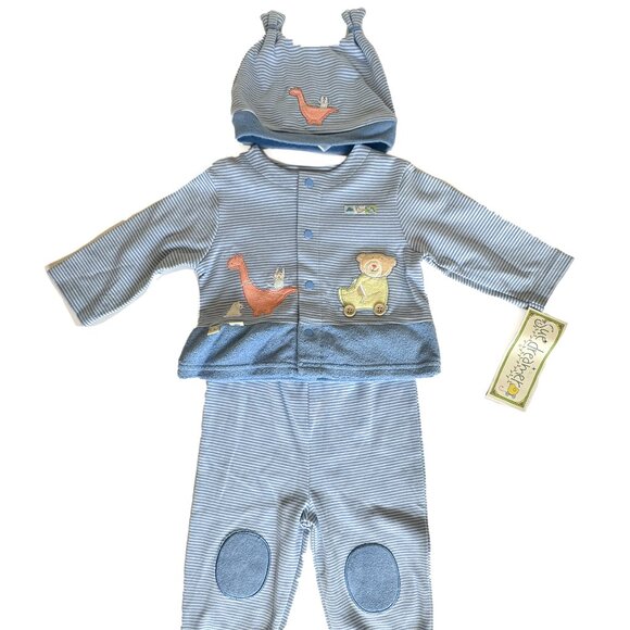 NWT Baby Boy 3pc Blue Outfit Set 6-9 Mo, Long Sleeve Top, Pants, Hat 100% Cotton - Picture 7 of 7